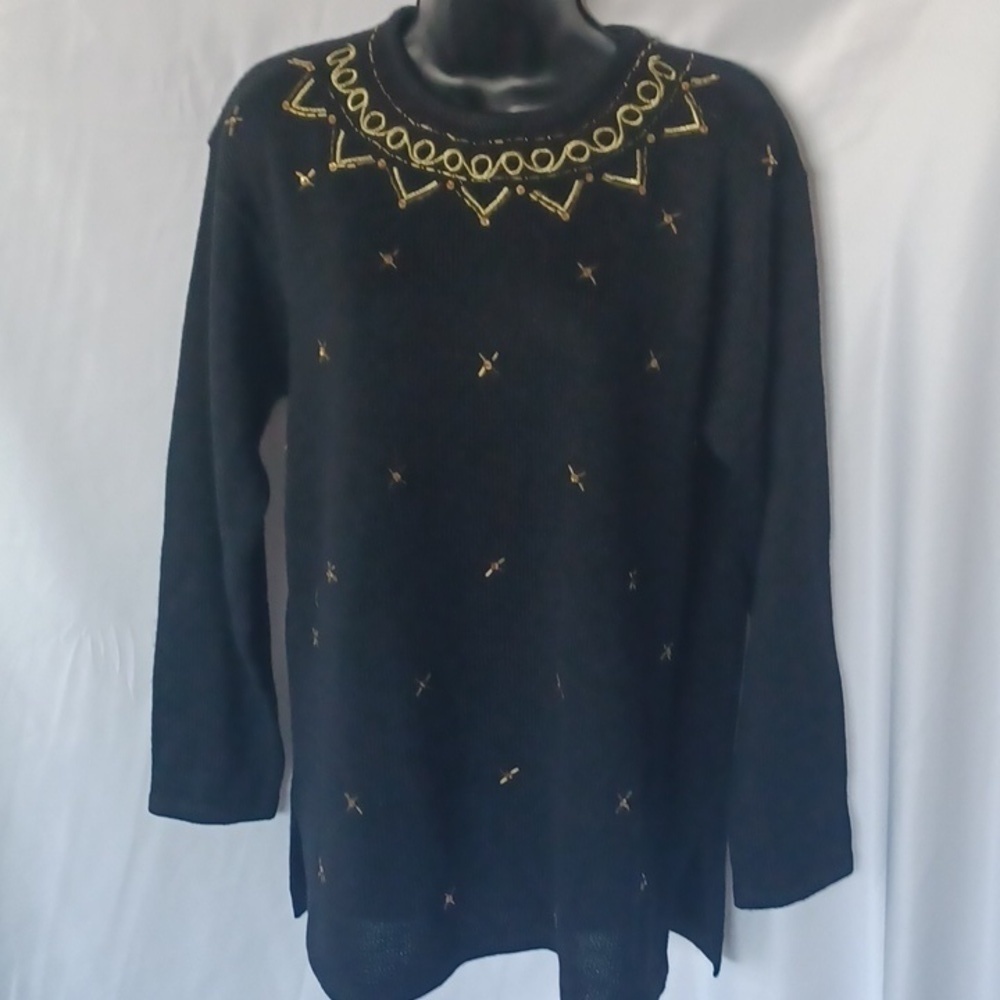 Leslie Fay Black Gold Sportswear Holiday Treasures, embroidered/beaded Sz Med